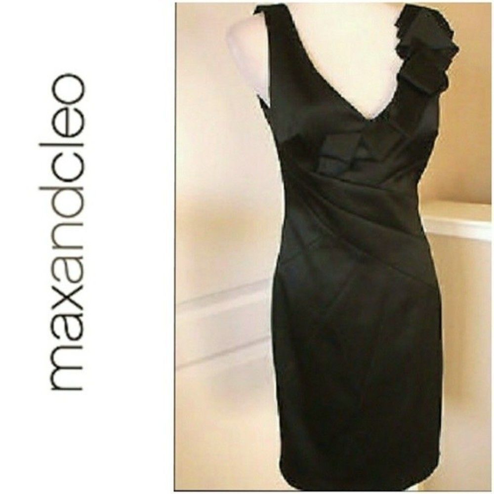 Max & Cleo Sheath Black SATIN SHEATH BRIDEMAIDS DRESS SIZE 4 WOMENS Size 4 NWOT